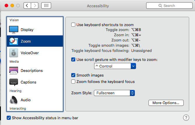 zoom settings menu